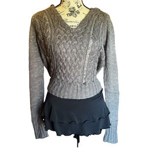 Wet Seal Charcoal V-Neck Cable Knit Sweater